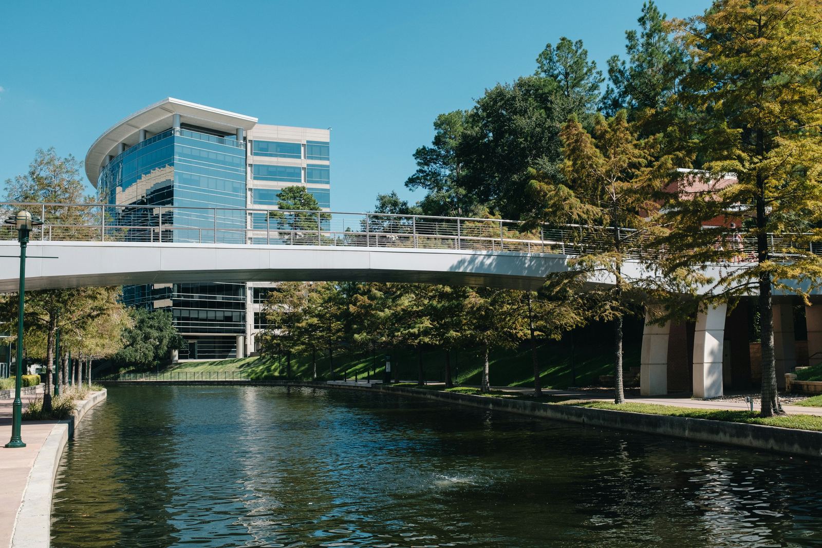 The Woodlands Waterway and footbridge